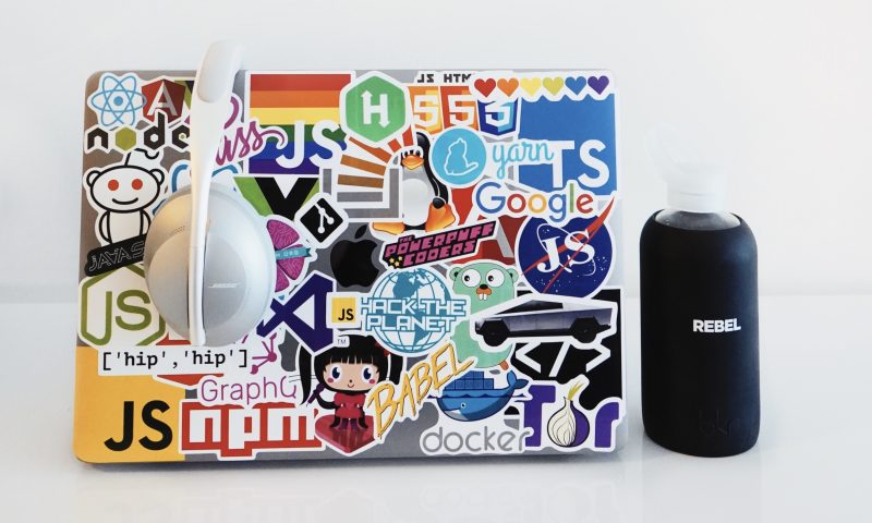 Tech logos on a laptop