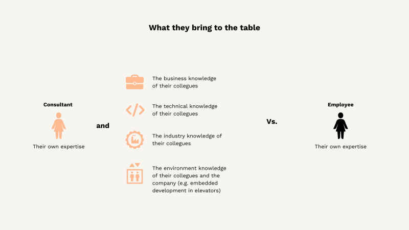 Image: Illustrative example of what a consultant can bring to the table compared to an employee. 